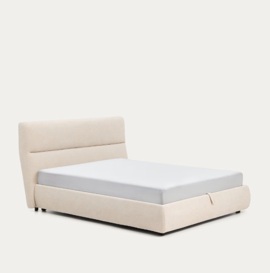 DAFRA beige chenille removable-cover bed with lift-up storage base