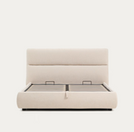 DAFRA beige chenille removable-cover bed with lift-up storage base
