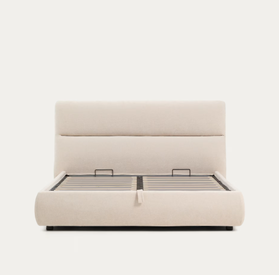 DAFRA beige chenille removable-cover bed with lift-up storage base