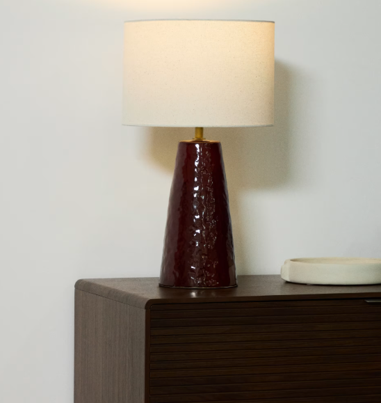 DRAVA table lamp in burgundy ceramic with cotton shade