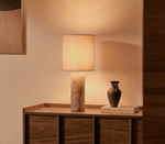 RAZE table lamp in beige marble with a beige linen shade