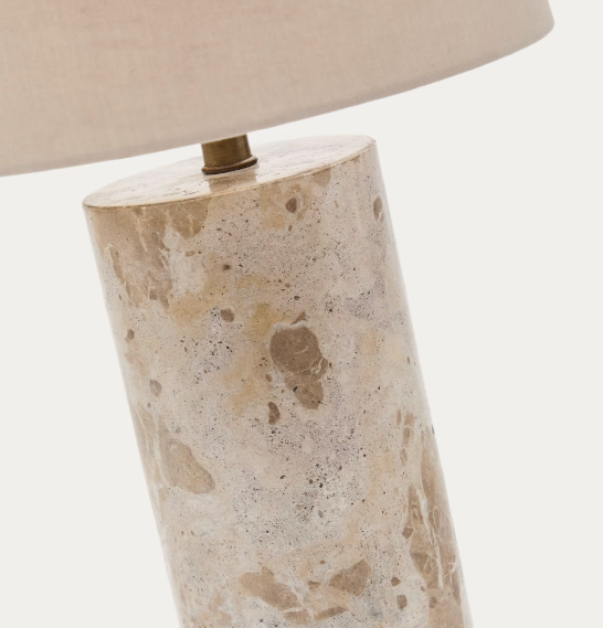 RAZE table lamp in beige marble with a beige linen shade