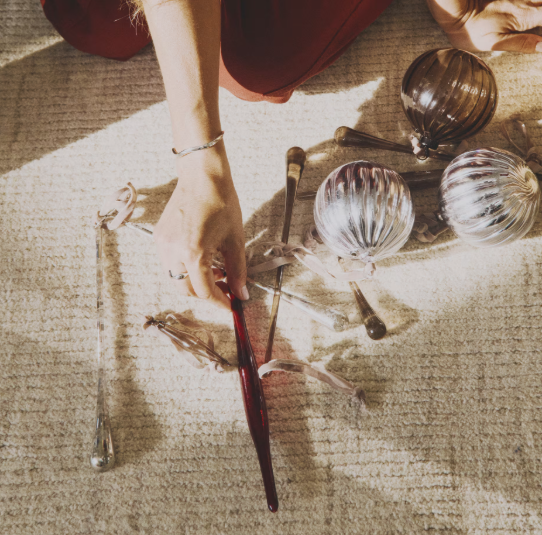 DALENA beige striped jacquard wool rug 300 x 200cm