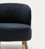 ULIT armchair in blue-grey chenille with solid beech wood legs in a natural finish