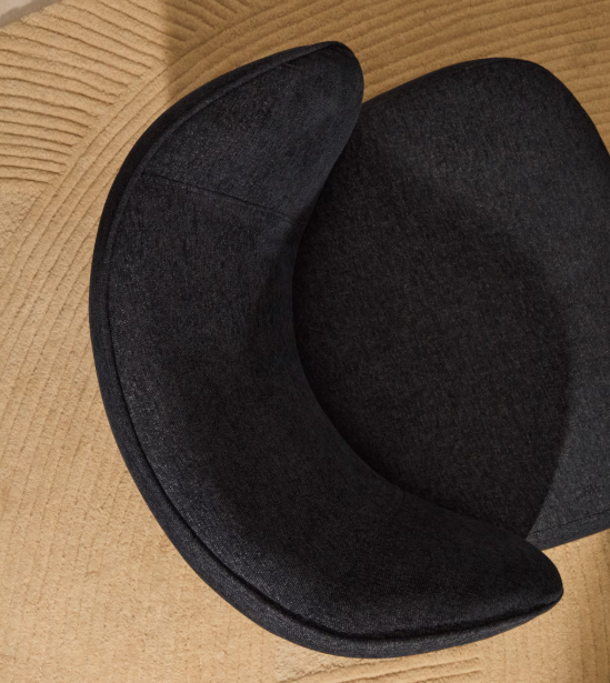 ULIT armchair in blue-grey chenille with solid beech wood legs in a natural finish