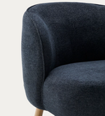 ULIT armchair in blue-grey chenille with solid beech wood legs in a natural finish