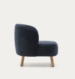 ULIT armchair in blue-grey chenille with solid beech wood legs in a natural finish