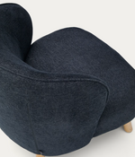 ULIT armchair in blue-grey chenille with solid beech wood legs in a natural finish