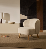 ULIT armchair in beige chenille with solid beech wood legs in a natural finish