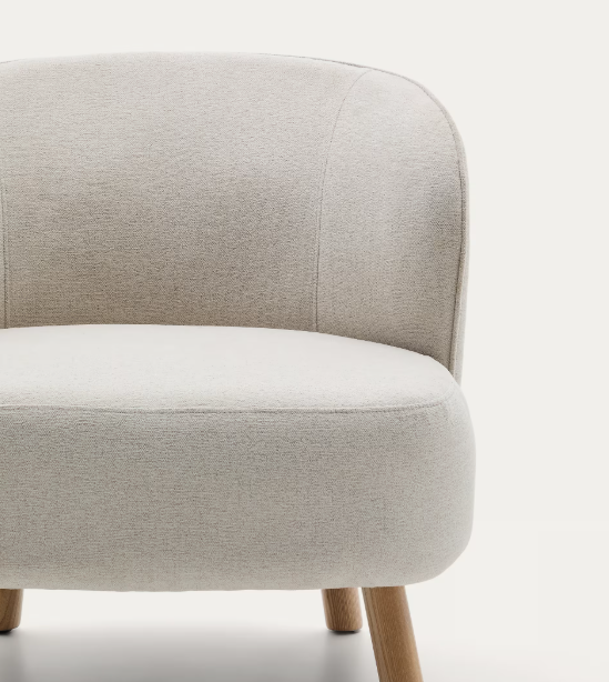 ULIT armchair in beige chenille with solid beech wood legs in a natural finish