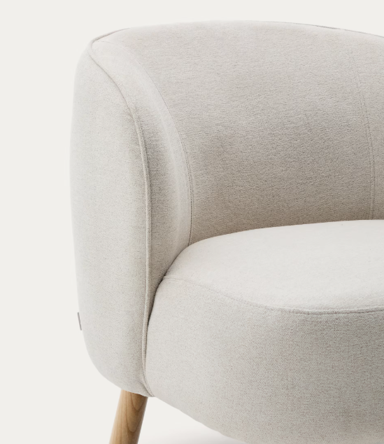ULIT armchair in beige chenille with solid beech wood legs in a natural finish