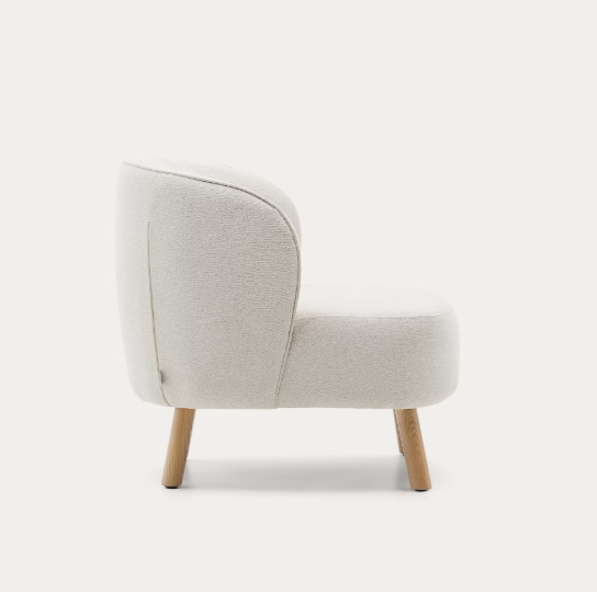 ULIT armchair in beige chenille with solid beech wood legs in a natural finish
