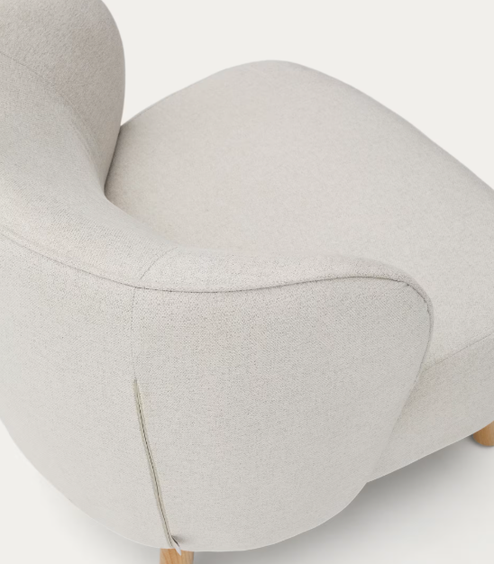 ULIT armchair in beige chenille with solid beech wood legs in a natural finish