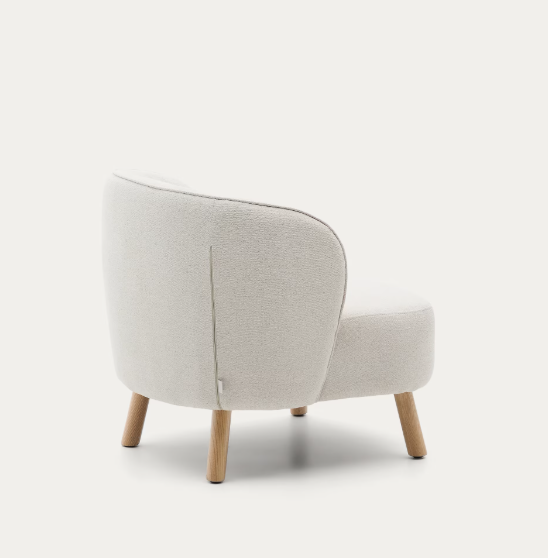 ULIT armchair in beige chenille with solid beech wood legs in a natural finish