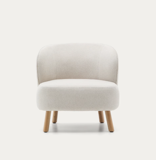 ULIT armchair in beige chenille with solid beech wood legs in a natural finish