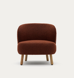 ULIT armchair in terracotta bouclé with solid beech wood legs in a natural finish