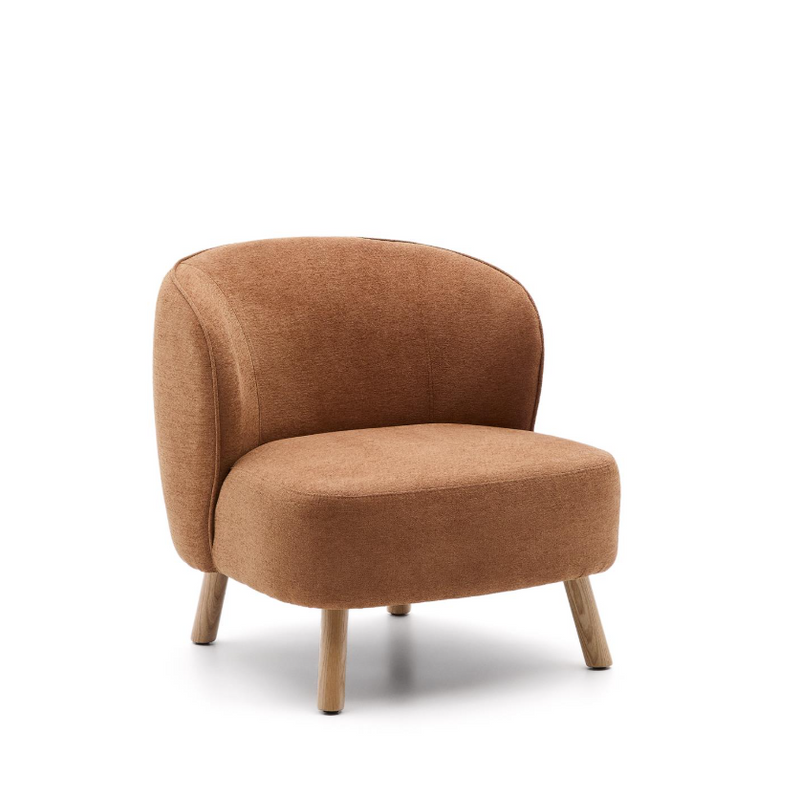 ULIT armchair in terracotta chenille with solid beech wood legs in a natural finish