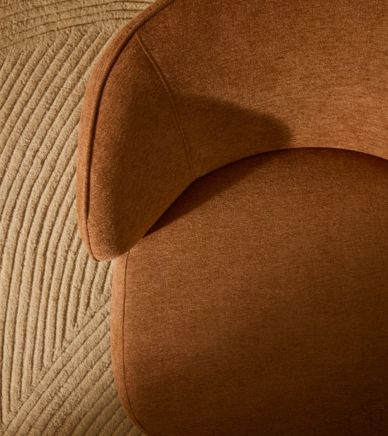 ULIT armchair in terracotta chenille with solid beech wood legs in a natural finish