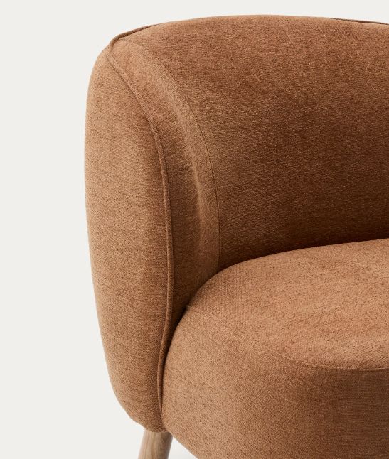 ULIT armchair in terracotta chenille with solid beech wood legs in a natural finish