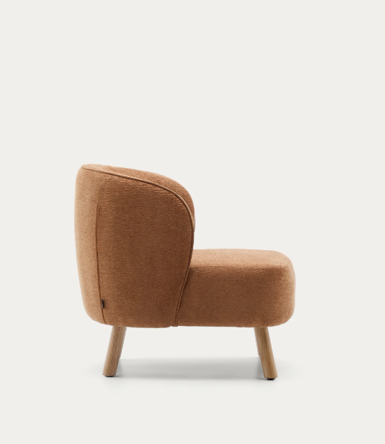 ULIT armchair in terracotta chenille with solid beech wood legs in a natural finish