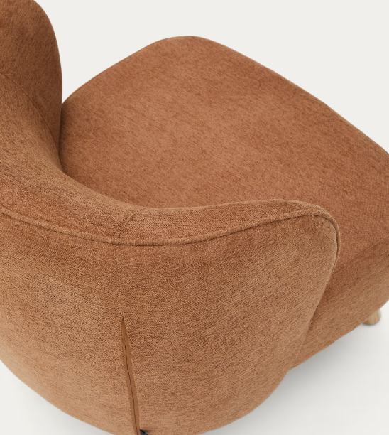 ULIT armchair in terracotta chenille with solid beech wood legs in a natural finish