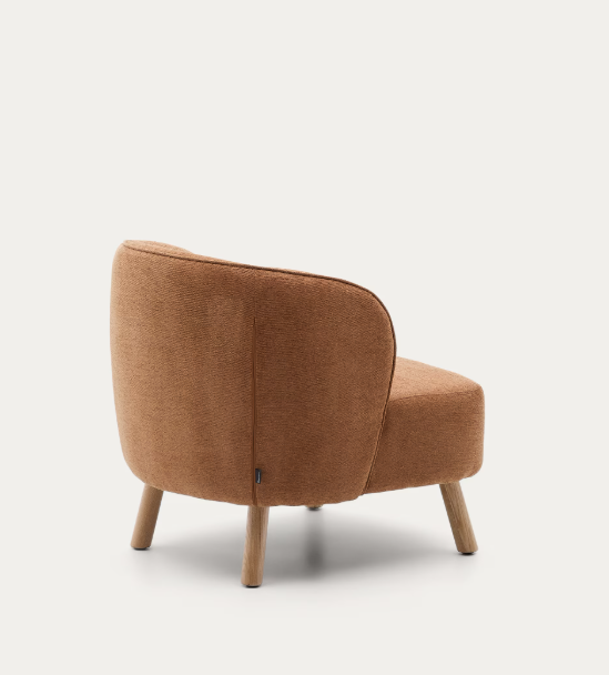 ULIT armchair in terracotta chenille with solid beech wood legs in a natural finish