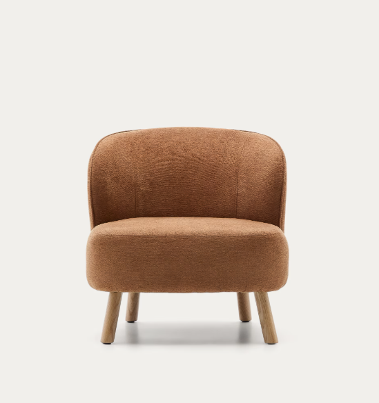 ULIT armchair in terracotta chenille with solid beech wood legs in a natural finish