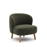 ULIT armchair in green chenille with solid beech wood legs in a natural finish