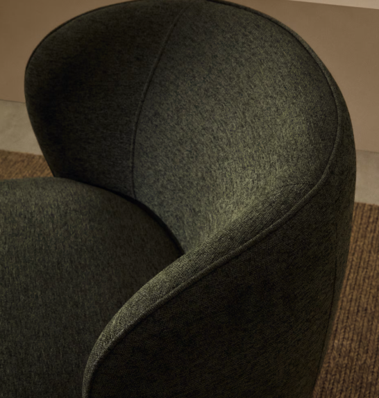 ULIT armchair in green chenille with solid beech wood legs in a natural finish
