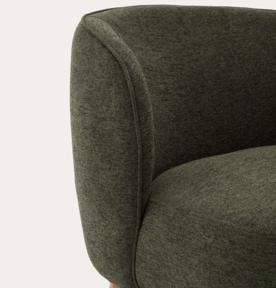 ULIT armchair in green chenille with solid beech wood legs in a natural finish