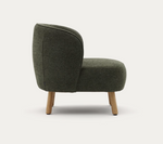 ULIT armchair in green chenille with solid beech wood legs in a natural finish