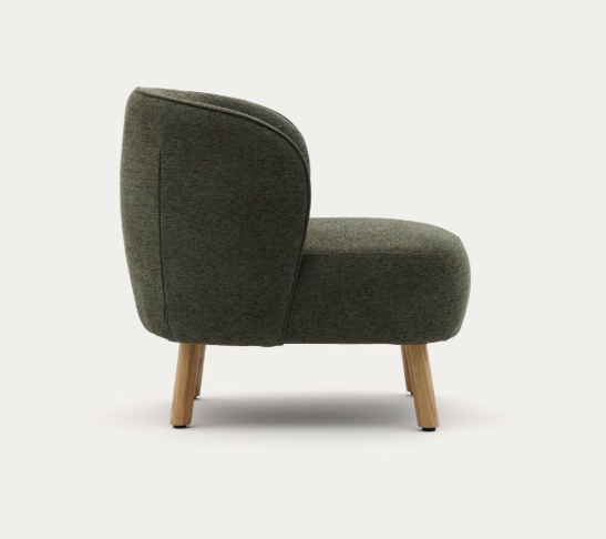 ULIT armchair in green chenille with solid beech wood legs in a natural finish