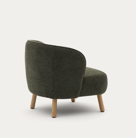 ULIT armchair in green chenille with solid beech wood legs in a natural finish