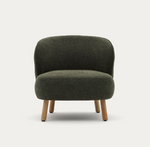 ULIT armchair in green chenille with solid beech wood legs in a natural finish