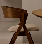 GODIA Chair in ash veneer with a wenge finish and beige chenille