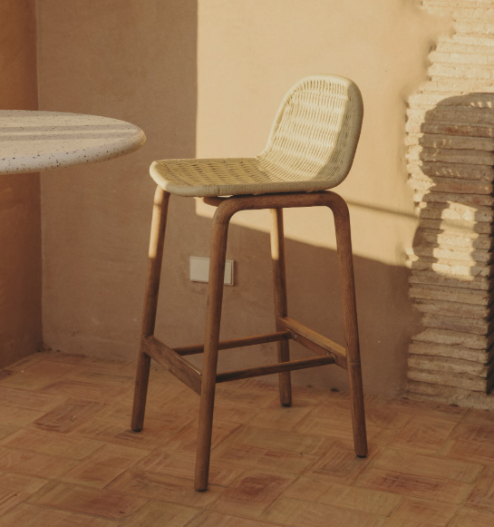 ALIPA stool in FSC 100% solid acacia wood and ecru rope cord 75 cm