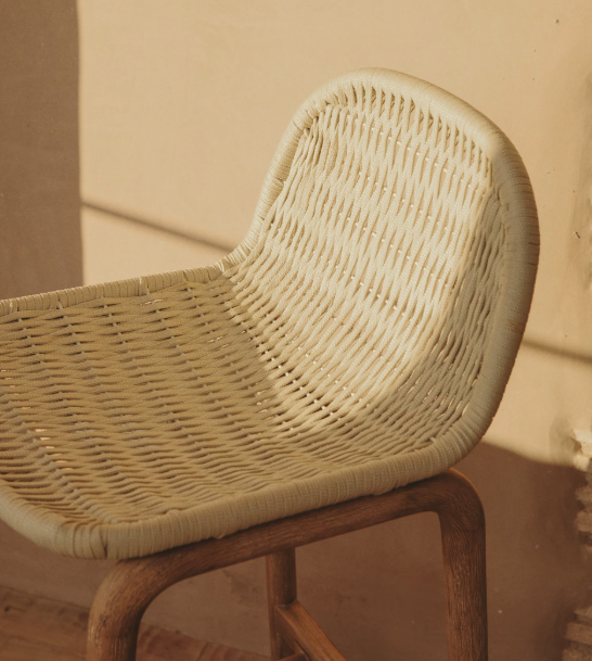 ALIPA stool in FSC 100% solid acacia wood and ecru rope cord 75 cm
