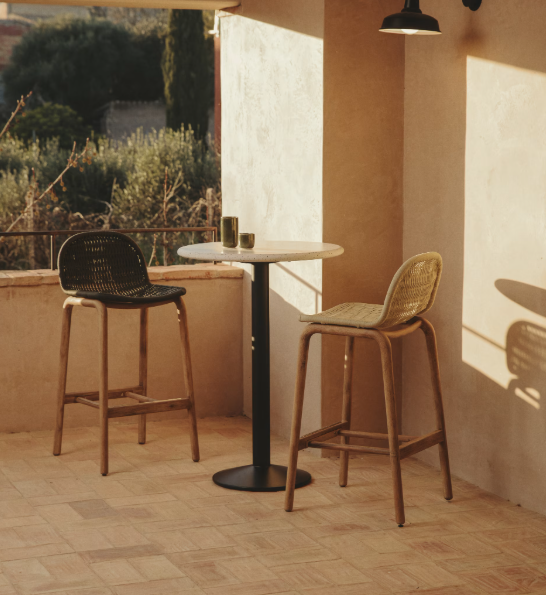 ALIPA stool in FSC 100% solid acacia wood and ecru rope cord 75 cm