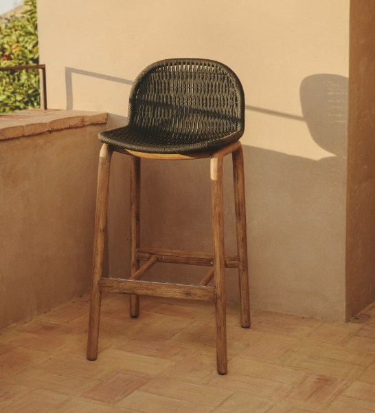 ALIPA stool in FSC 100% solid acacia wood and dark grey rope cord 75 cm