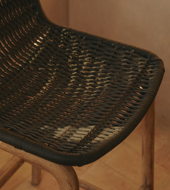 ALIPA stool in FSC 100% solid acacia wood and dark grey rope cord 75 cm