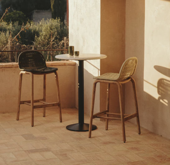 ALIPA stool in FSC 100% solid acacia wood and dark grey rope cord 75 cm