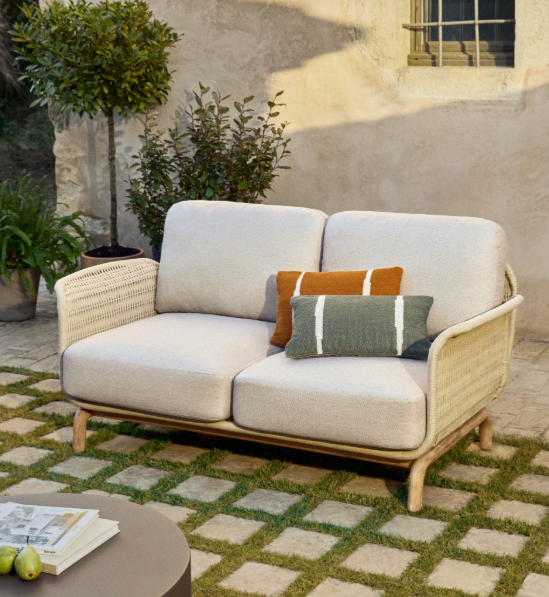 ALIPA 2-seater sofa in solid acacia wood and ecru rope cord 165 cm