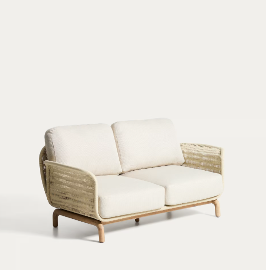 ALIPA 2-seater sofa in solid acacia wood and ecru rope cord 165 cm