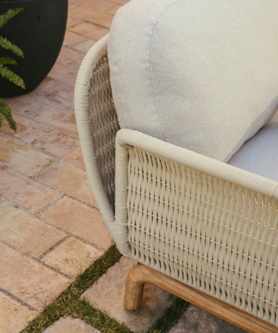 ALIPA 2-seater sofa in solid acacia wood and ecru rope cord 165 cm