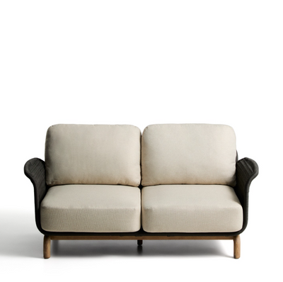 ALIPA 2-seater sofa in solid acacia wood and dark grey rope cord 165 cm