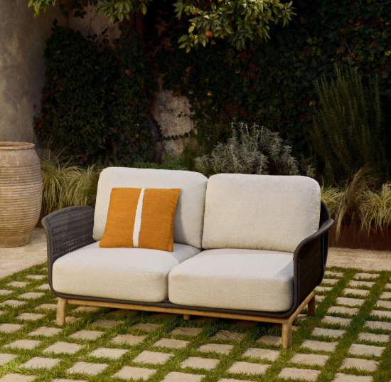 ALIPA 2-seater sofa in solid acacia wood and dark grey rope cord 165 cm