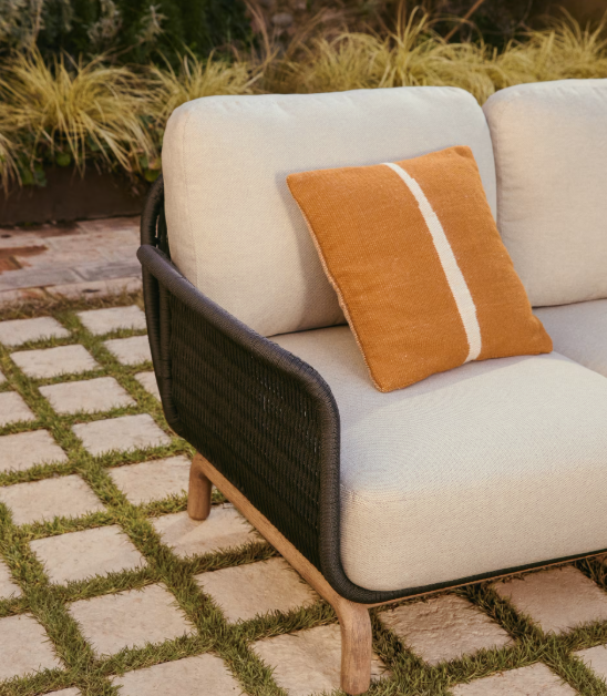 ALIPA 2-seater sofa in solid acacia wood and dark grey rope cord 165 cm