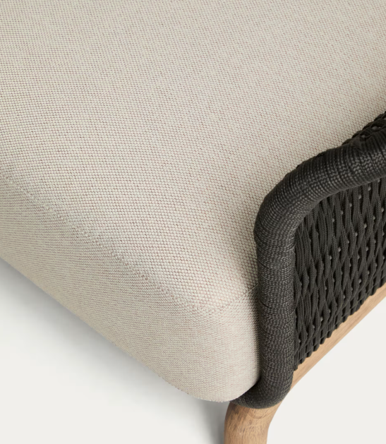 ALIPA 2-seater sofa in solid acacia wood and dark grey rope cord 165 cm