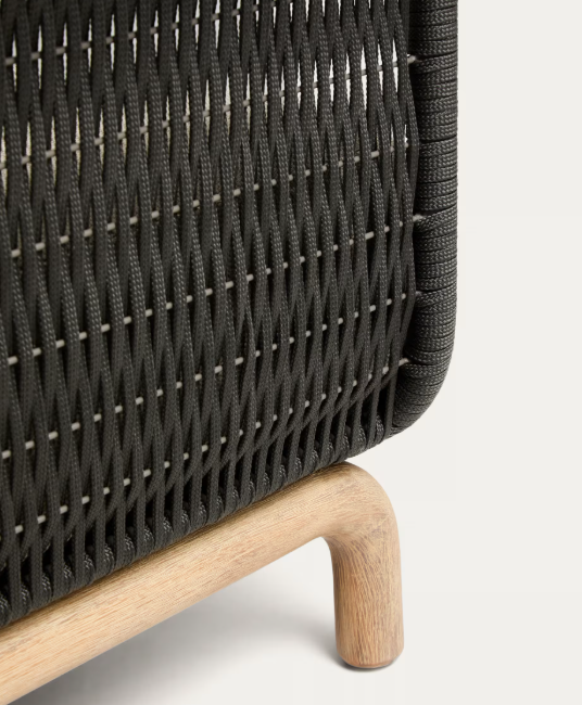 ALIPA 2-seater sofa in solid acacia wood and dark grey rope cord 165 cm