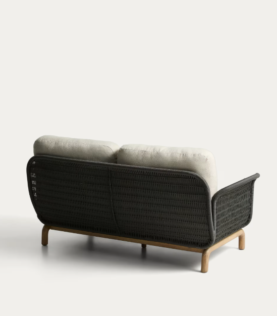 ALIPA 2-seater sofa in solid acacia wood and dark grey rope cord 165 cm